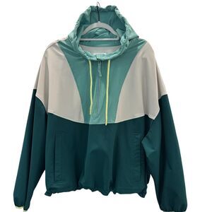 New Balance Green and Cream 1/4 Zip Up Hooded Pullover Breathe On Athleisure